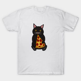 Black Cat Eating Pizza, Funny T-Shirt